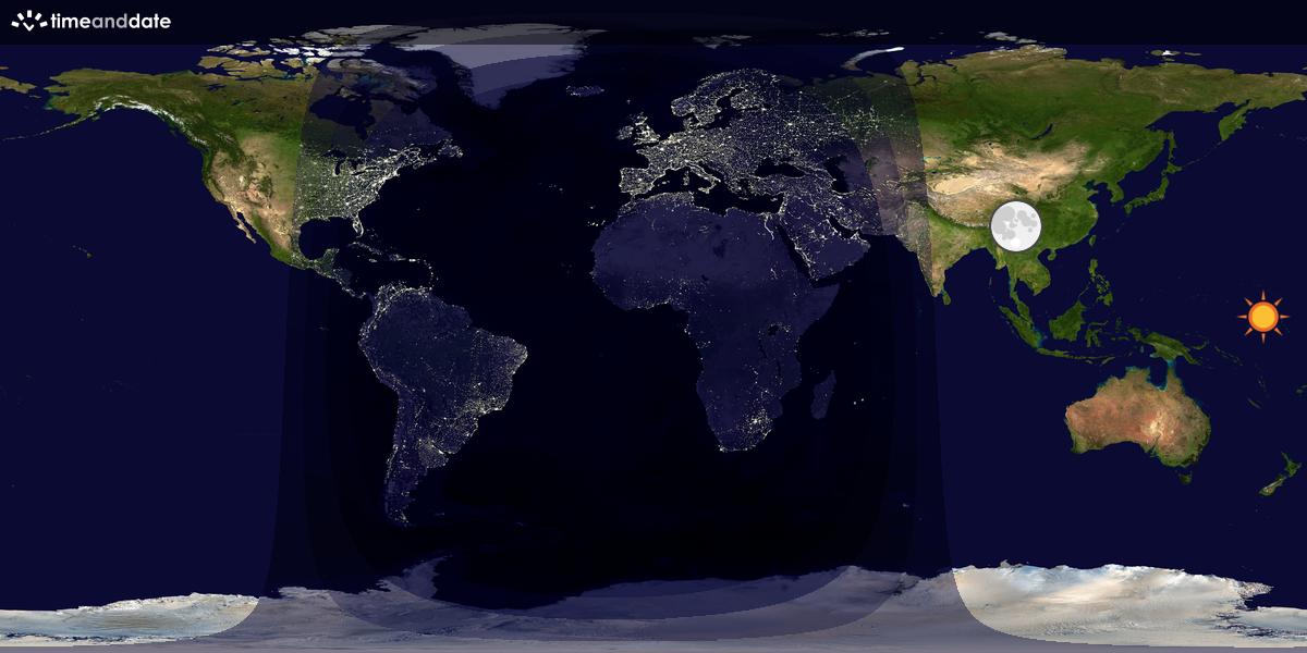 Verdenskart som viser dag og natt 