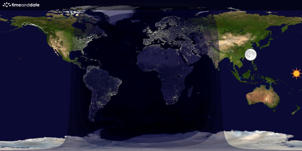 Verdenskart som viser dag og natt 