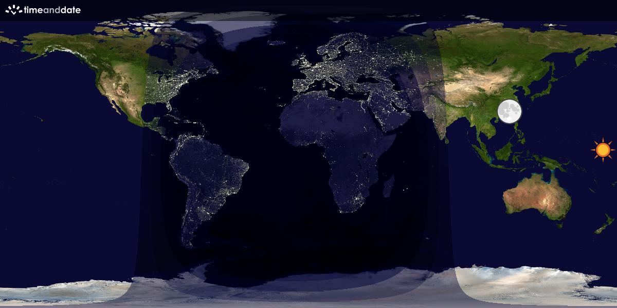 Verdenskart som viser dag og natt 