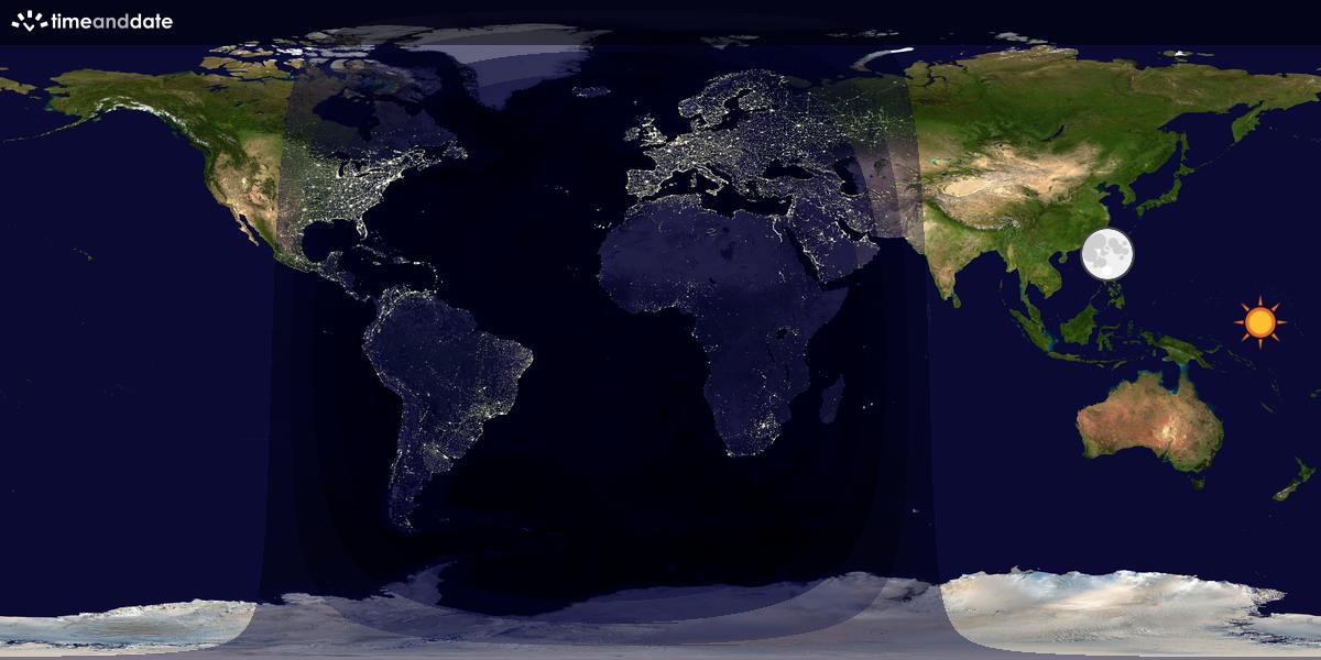 Verdenskart som viser dag og natt 