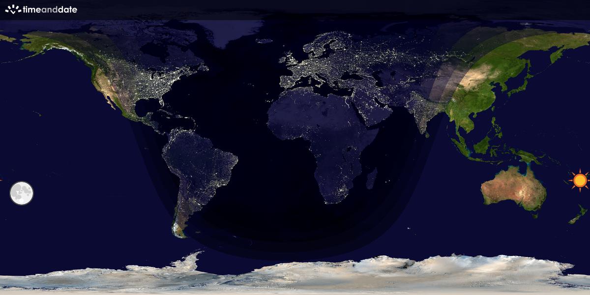 Verdenskart som viser dag og natt 