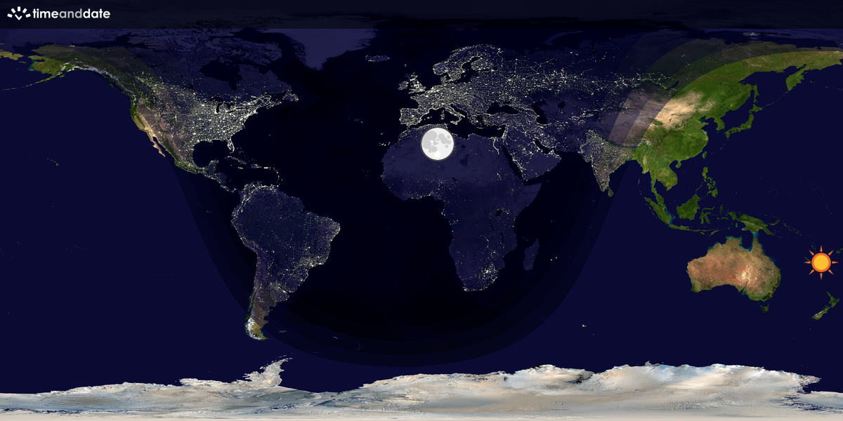 Verdenskart som viser dag og natt 