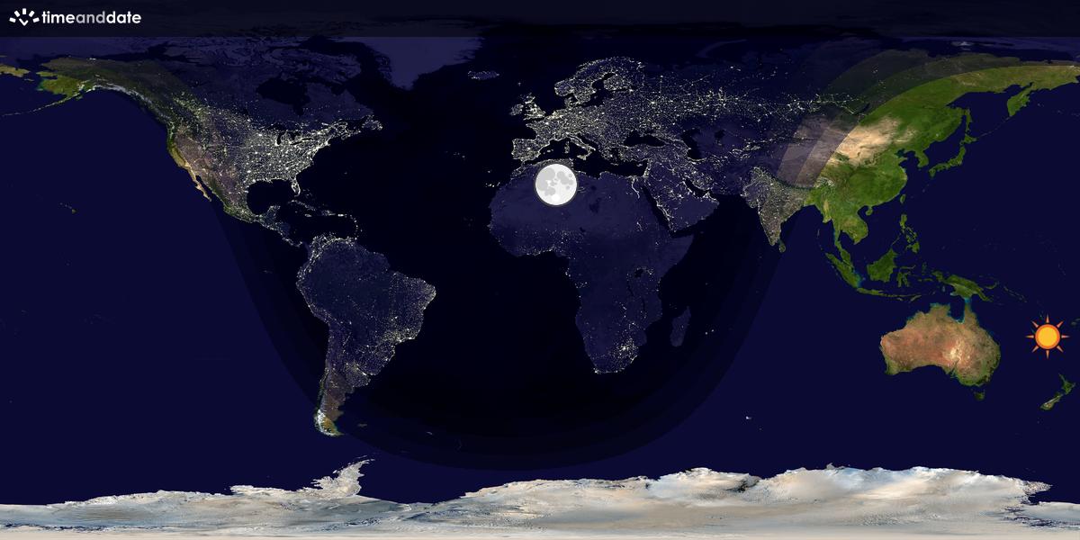 Verdenskart som viser dag og natt 