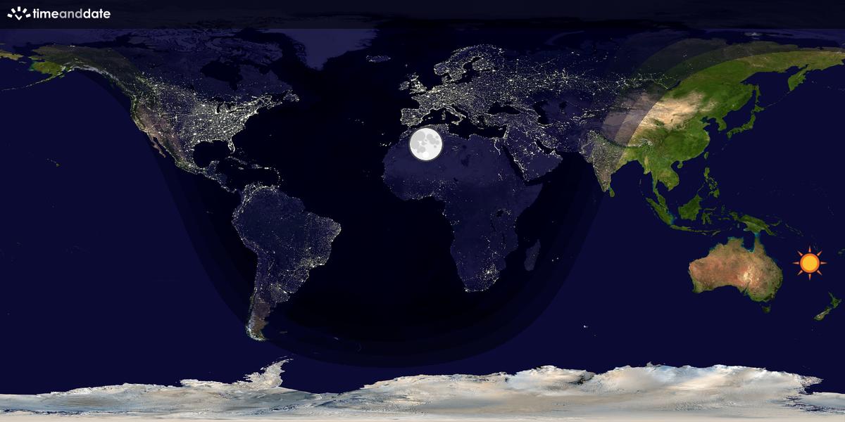 Verdenskart som viser dag og natt 