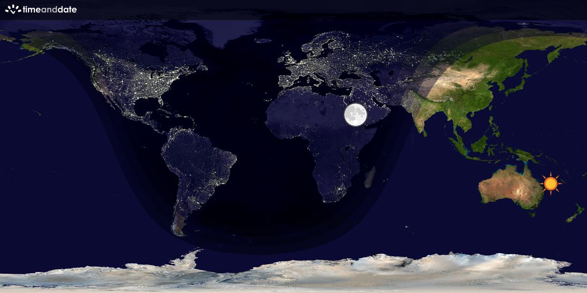 Verdenskart som viser dag og natt 