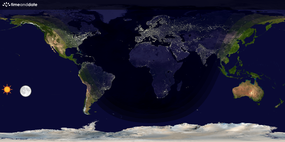 Verdenskart som viser dag og natt 