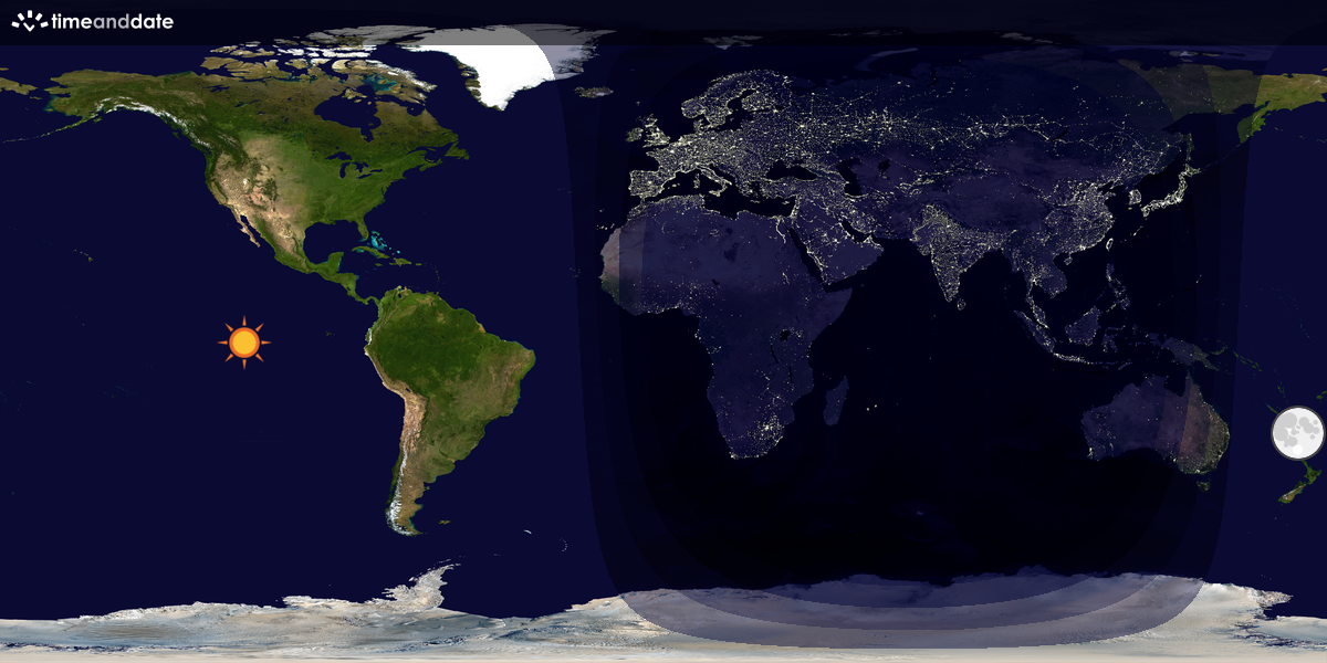 Verdenskart som viser dag og natt 
