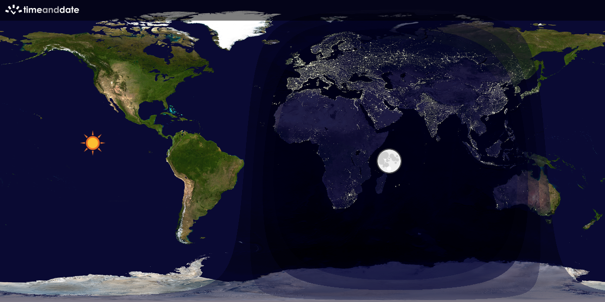 Verdenskart som viser dag og natt 