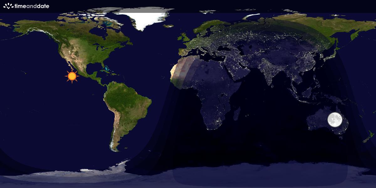 Verdenskart som viser dag og natt 