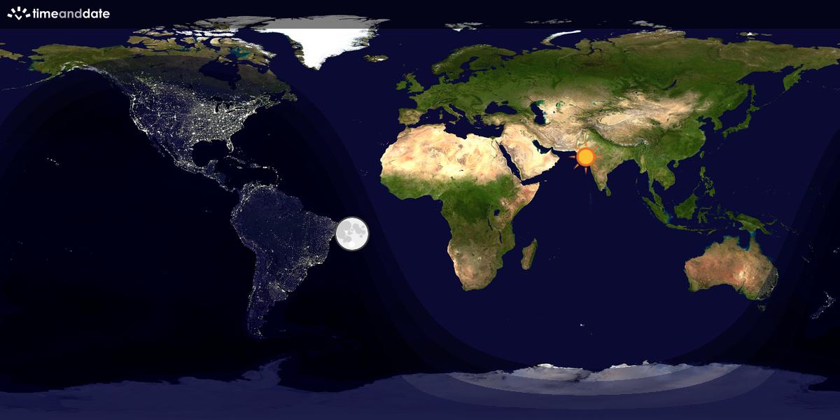 Verdenskart som viser dag og natt 