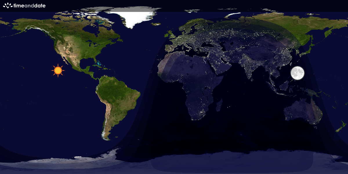 Verdenskart som viser dag og natt 