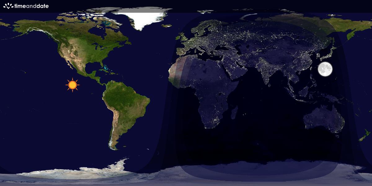 Verdenskart som viser dag og natt 