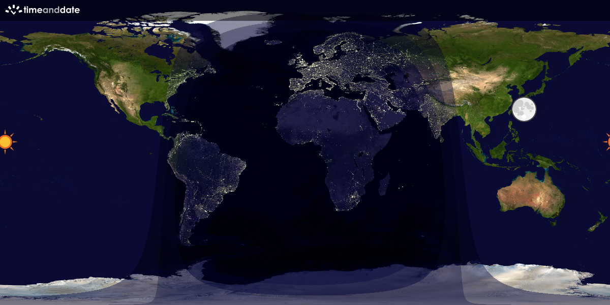 Verdenskart som viser dag og natt 