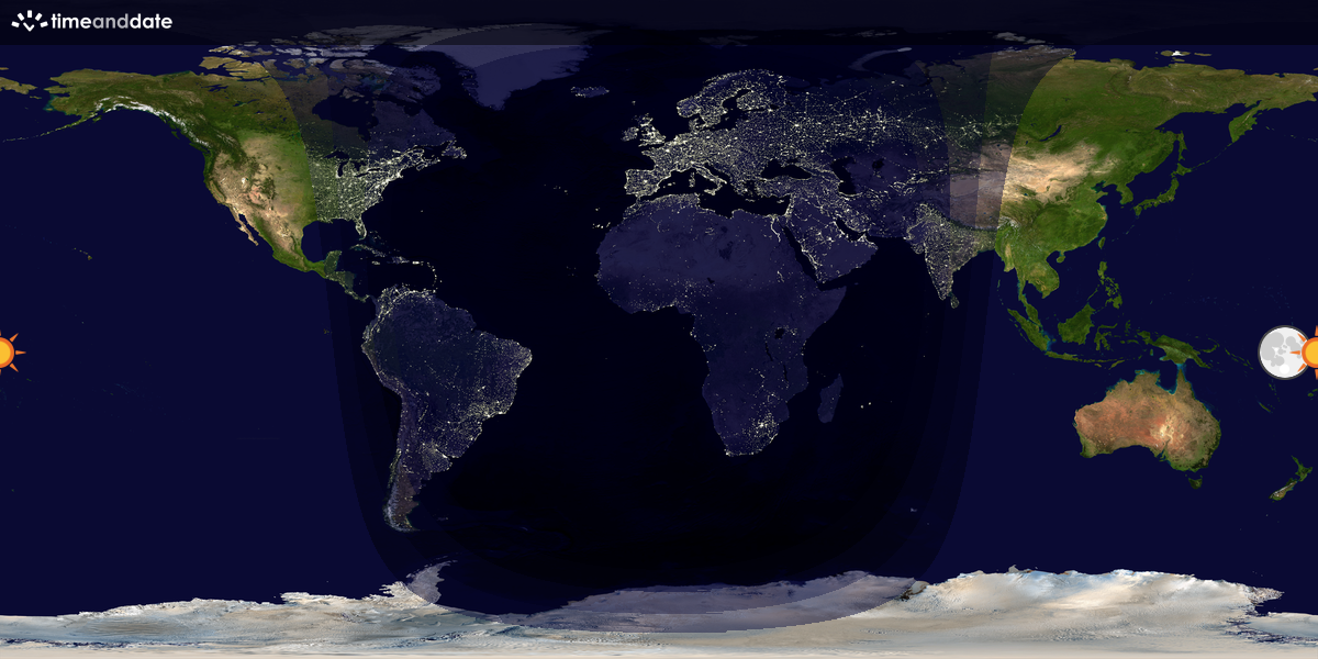 Verdenskart som viser dag og natt 