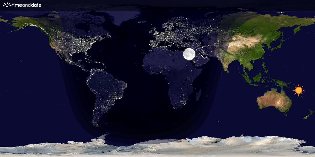 Verdenskart som viser dag og natt 