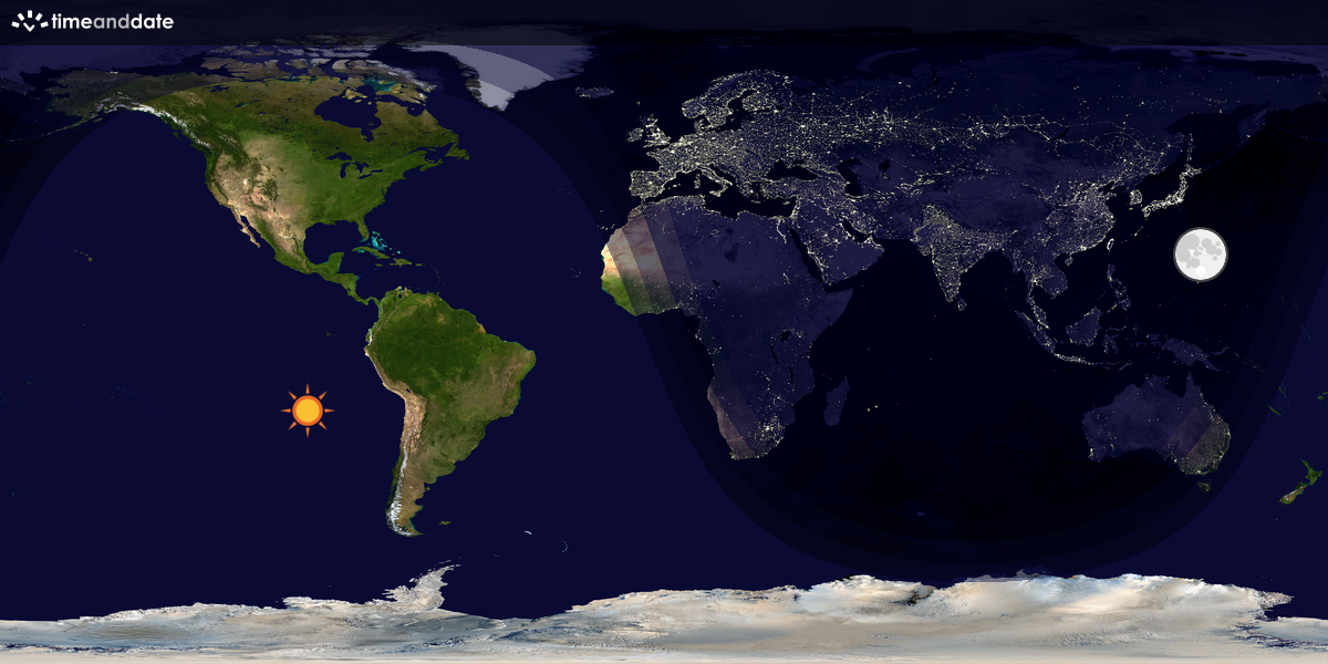 Verdenskart som viser dag og natt 