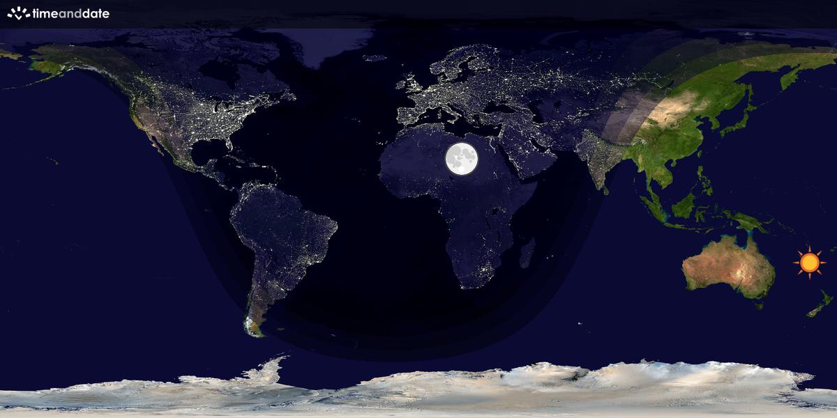 Verdenskart som viser dag og natt 