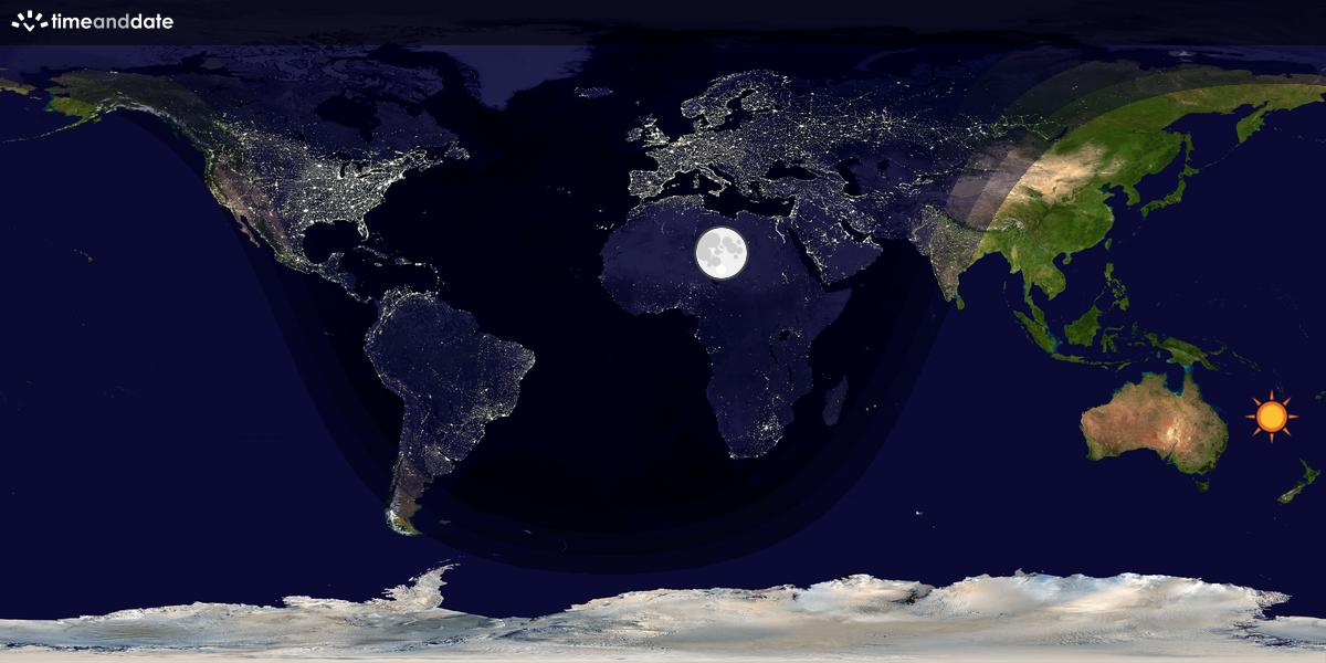 Verdenskart som viser dag og natt 