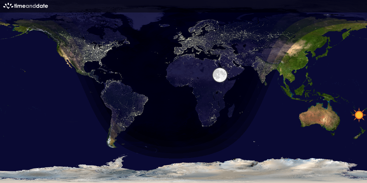 Verdenskart som viser dag og natt 