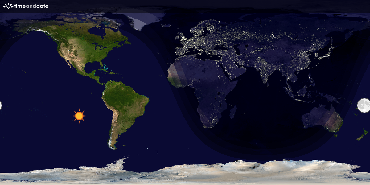 Verdenskart som viser dag og natt 