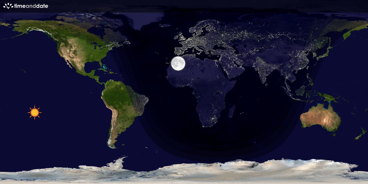 Verdenskart som viser dag og natt 