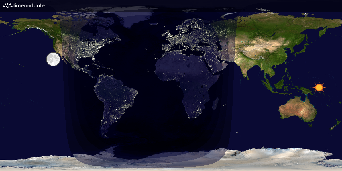 Verdenskart som viser dag og natt 