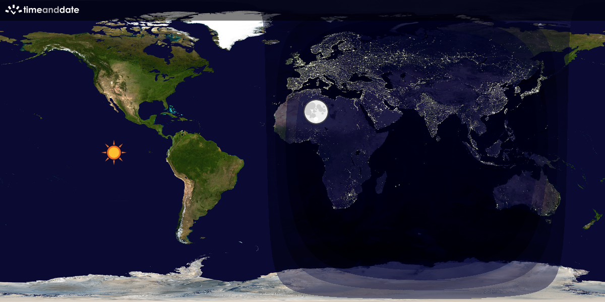 Verdenskart som viser dag og natt 