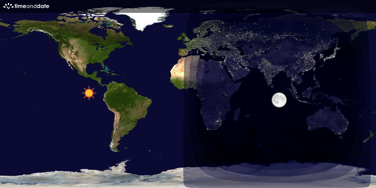 Verdenskart som viser dag og natt 