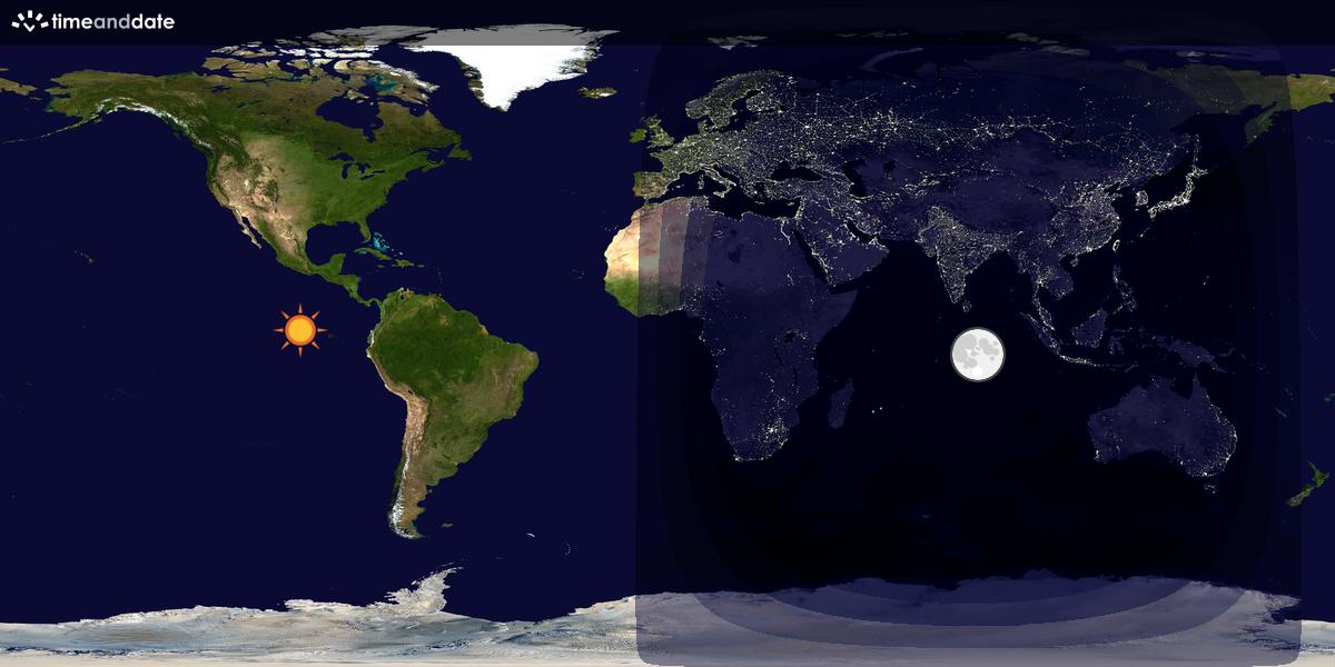 Verdenskart som viser dag og natt 