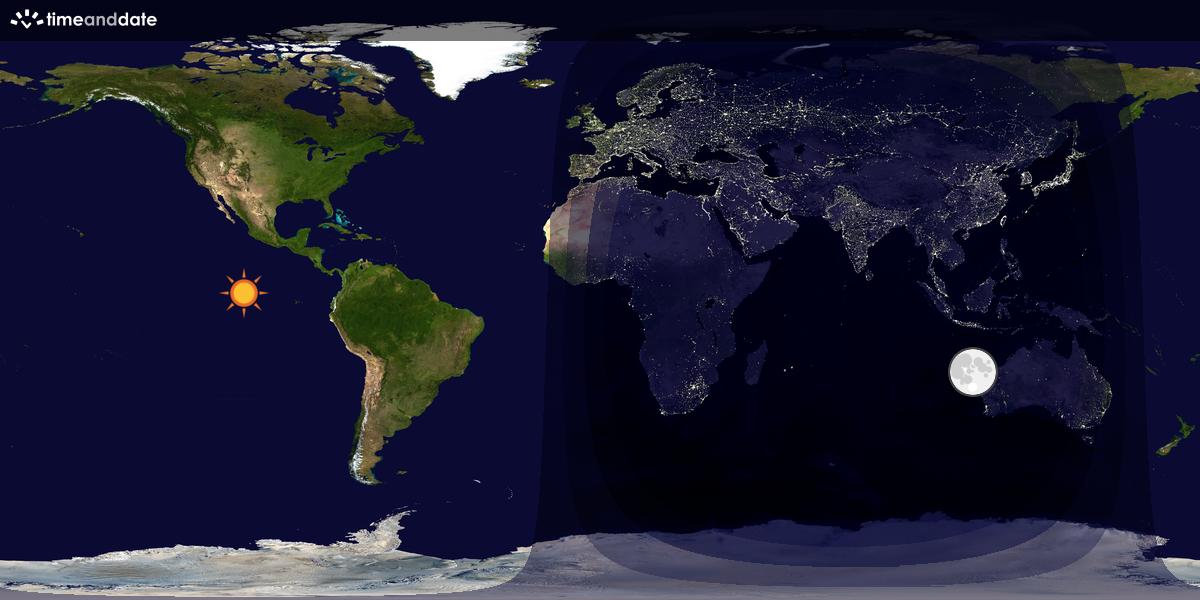 Verdenskart som viser dag og natt 