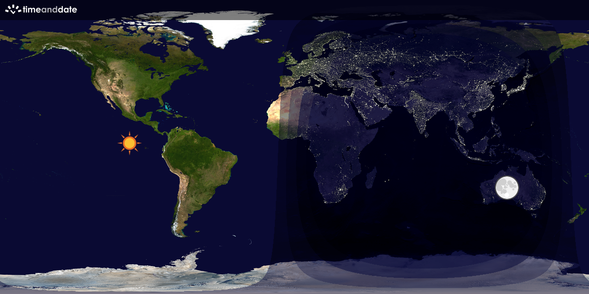 Verdenskart som viser dag og natt 