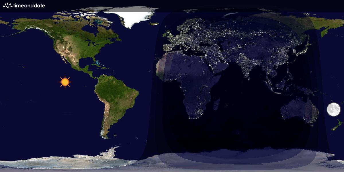 Verdenskart som viser dag og natt 