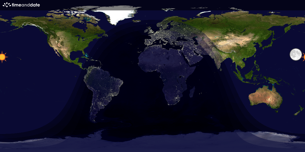 Verdenskart som viser dag og natt 
