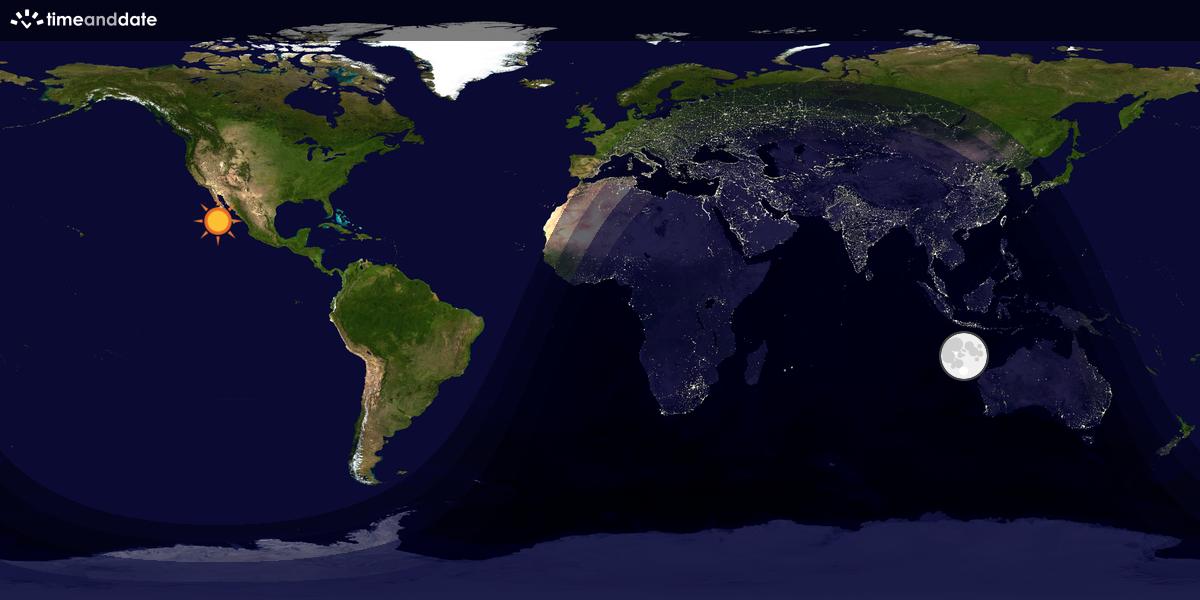 Verdenskart som viser dag og natt 