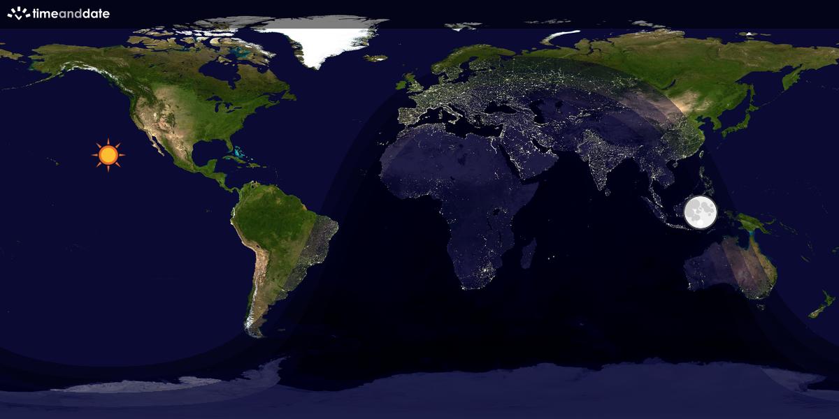 Verdenskart som viser dag og natt 