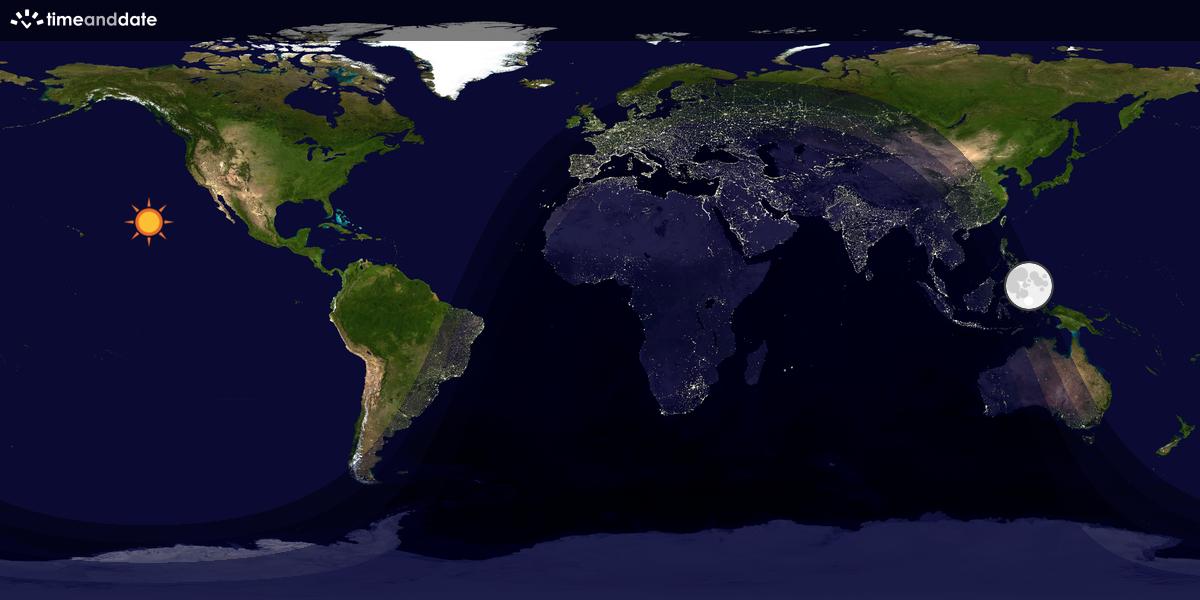 Verdenskart som viser dag og natt 