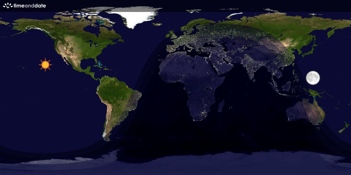 Verdenskart som viser dag og natt 