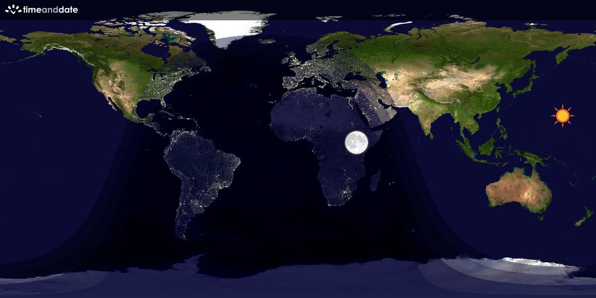 Verdenskart som viser dag og natt 