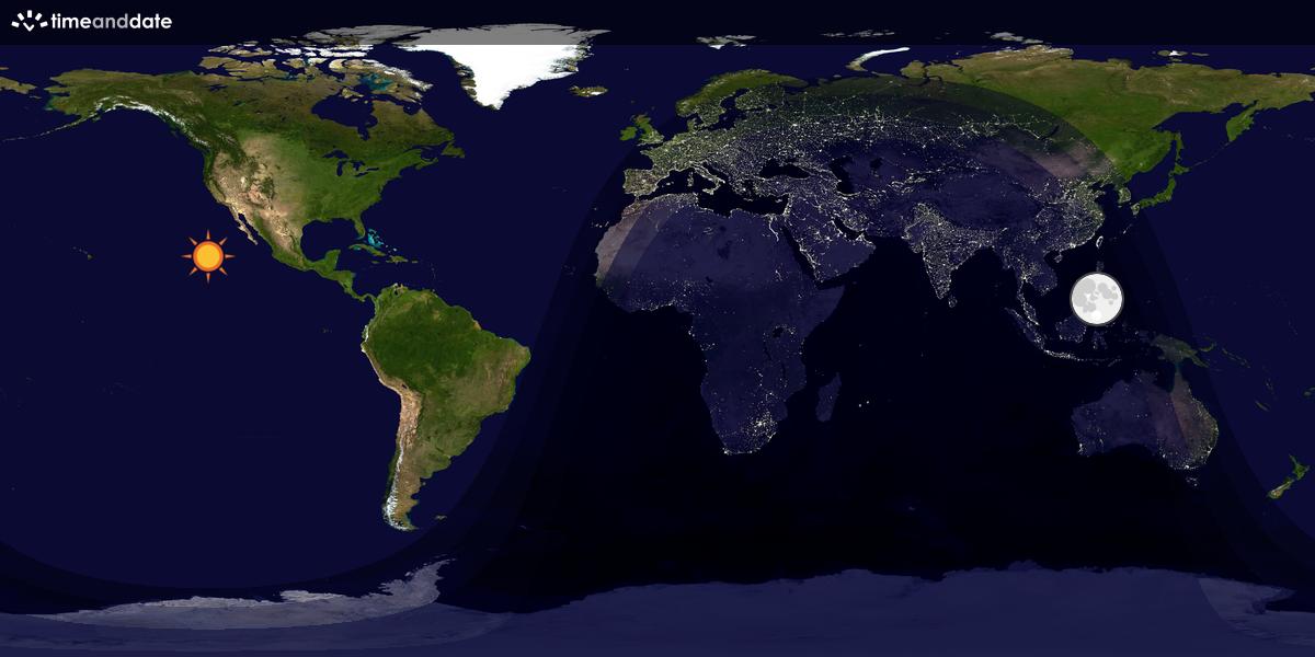Verdenskart som viser dag og natt 