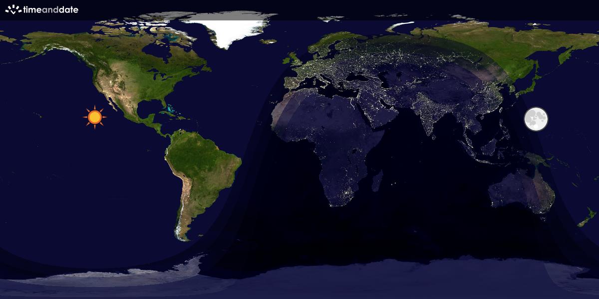 Verdenskart som viser dag og natt 