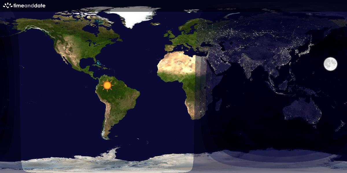 Verdenskart som viser dag og natt 
