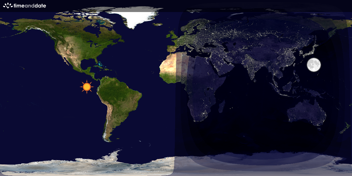 Verdenskart som viser dag og natt 