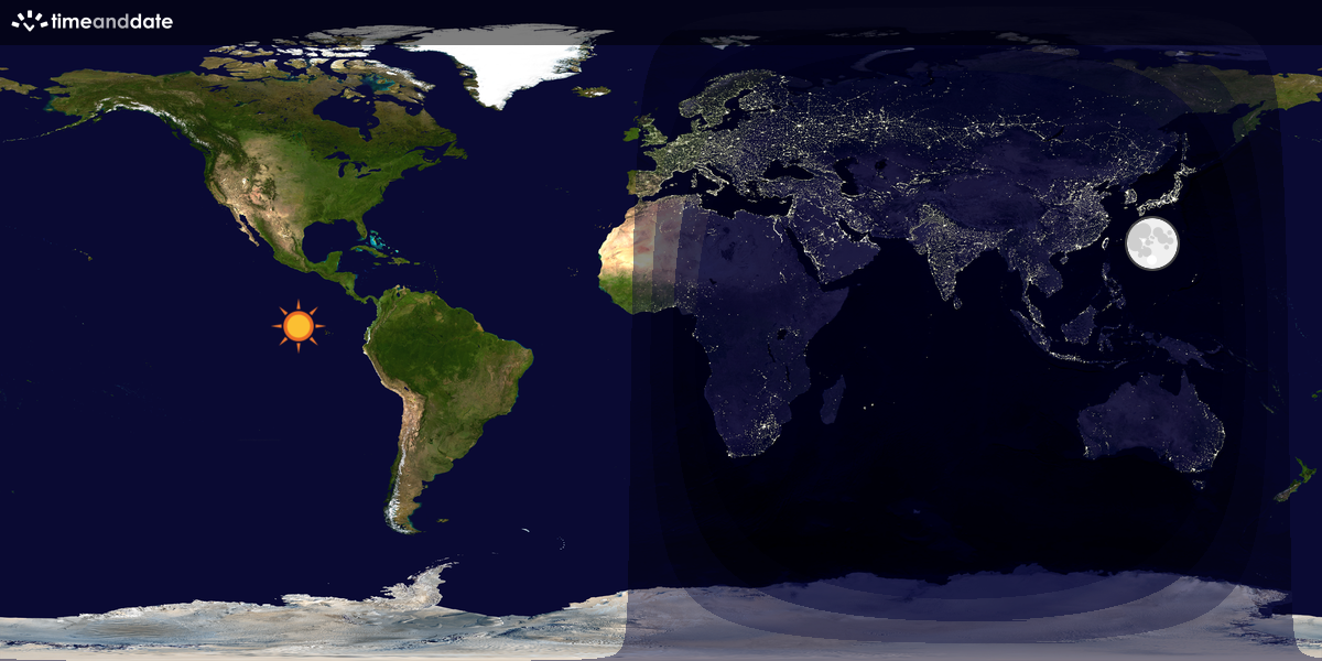 Verdenskart som viser dag og natt 
