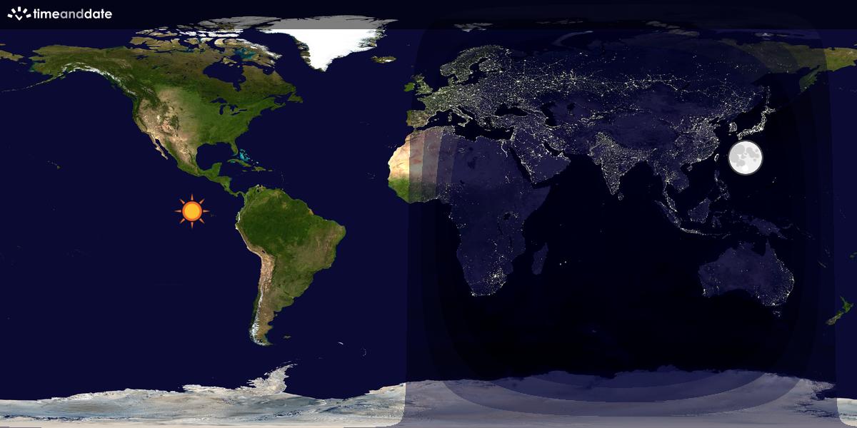 Verdenskart som viser dag og natt 