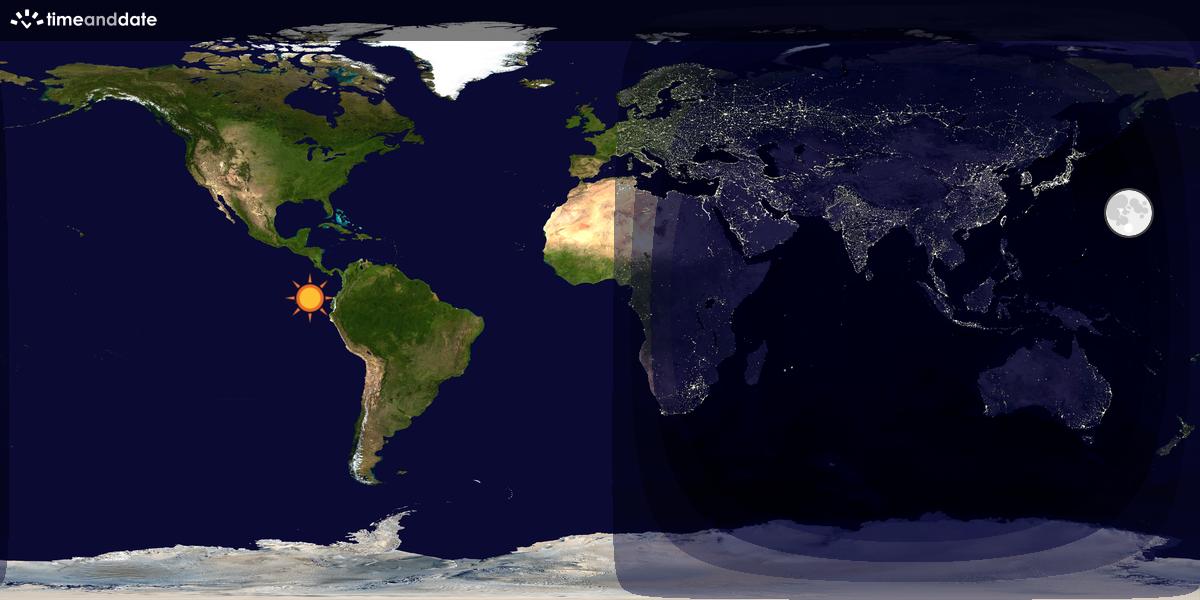 Verdenskart som viser dag og natt 