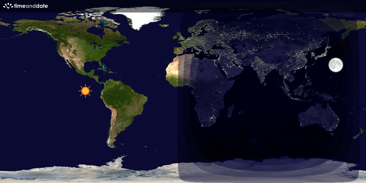 Verdenskart som viser dag og natt 