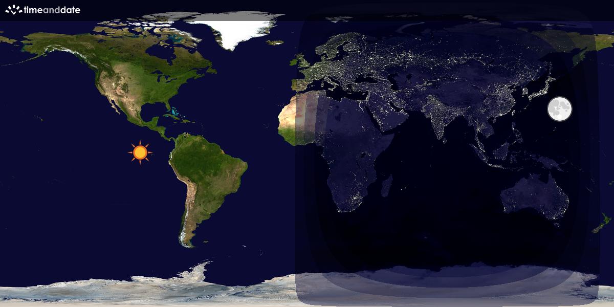 Verdenskart som viser dag og natt 