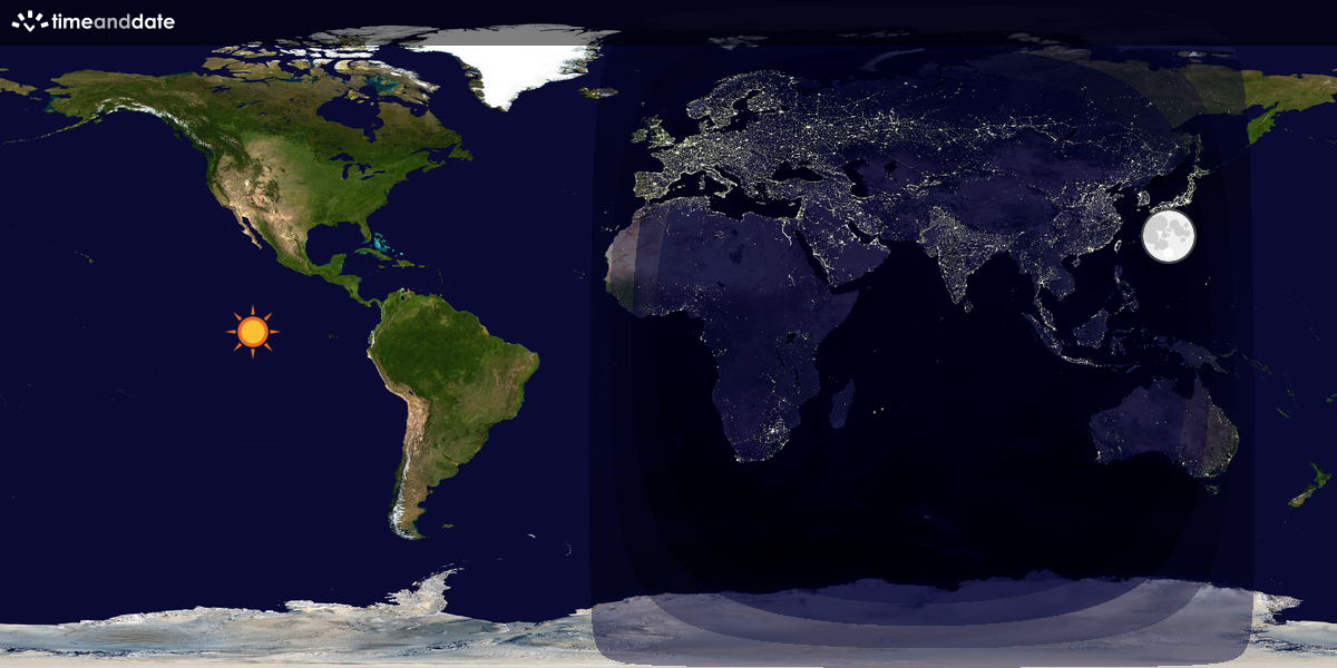 Verdenskart som viser dag og natt 