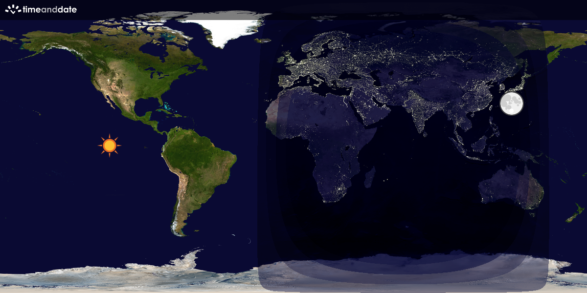Verdenskart som viser dag og natt 