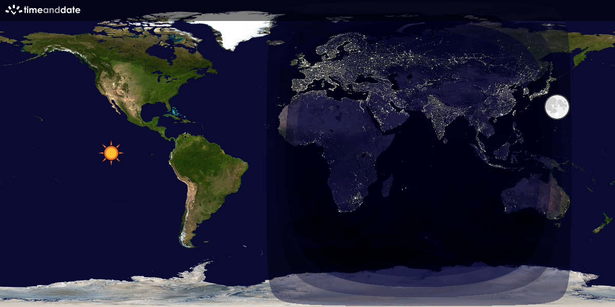 Verdenskart som viser dag og natt 